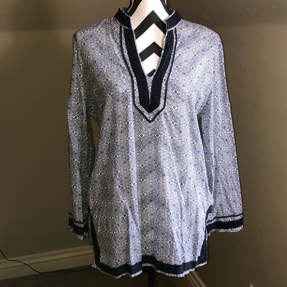 Rose and Thyme Blue Print Tunic Top